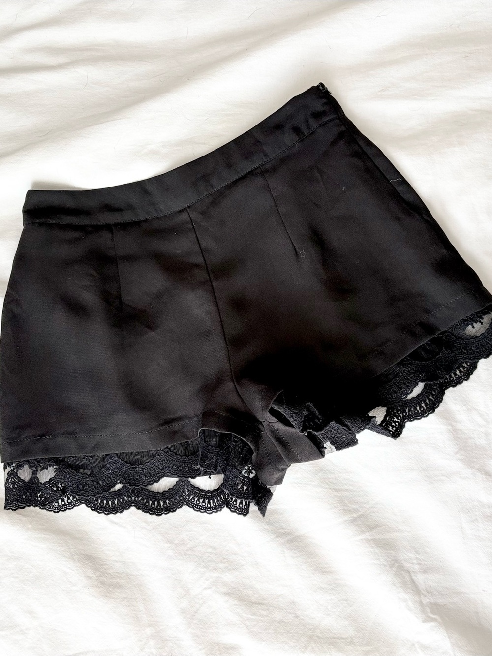 Black Lace Trim Mini Shorts